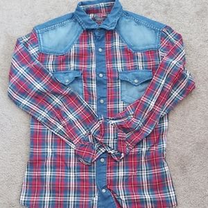 Plaid denim button up